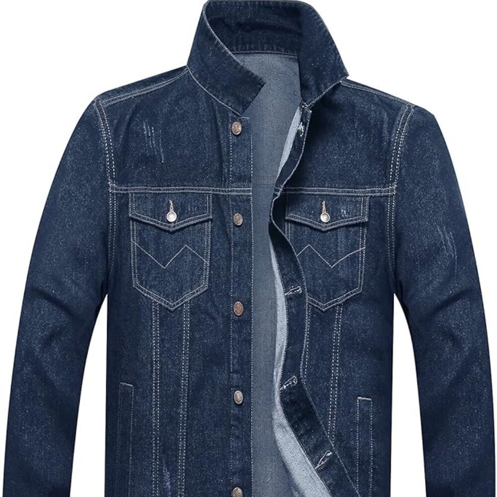 NWT Neufigr Dark Blue Denim Trucker Jacket - Sz Medium